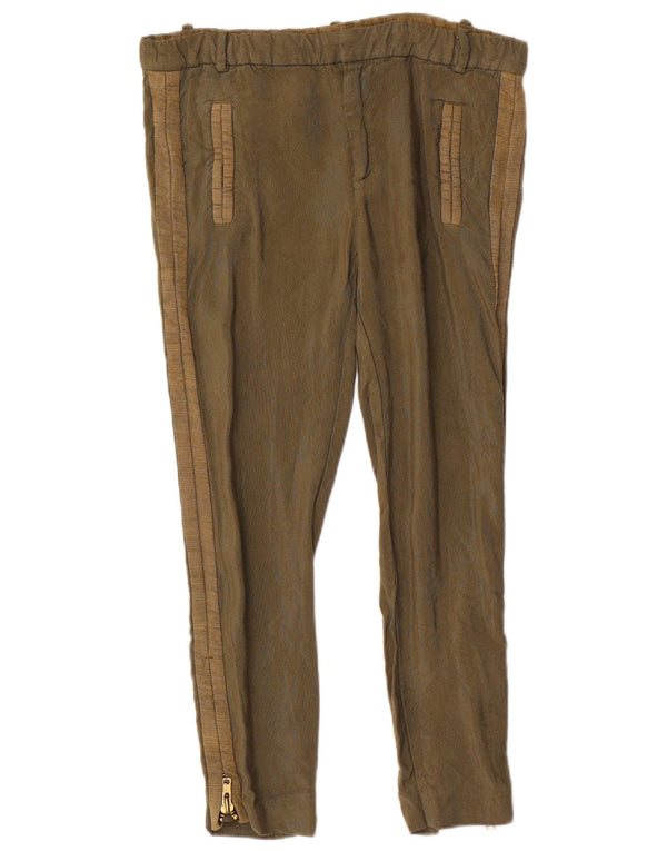 Zara Mujer Pantalón Chino Crop Slim XS W24 L25 Viscosa Caqui