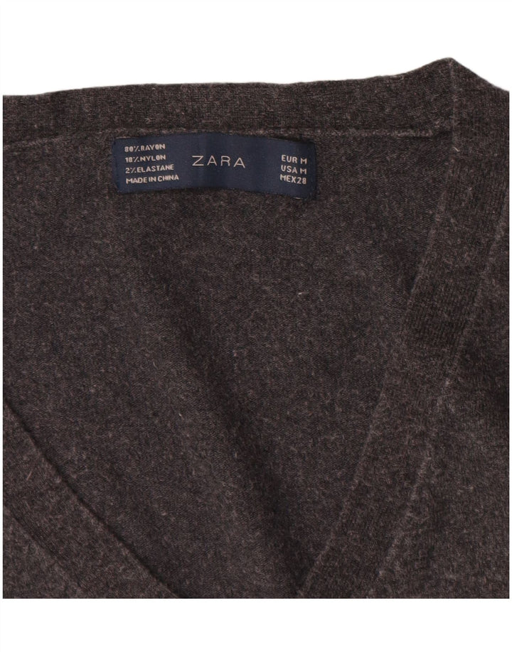 Zara - Jersey con cuello en V para mujer, talla 42, rayón gris medio