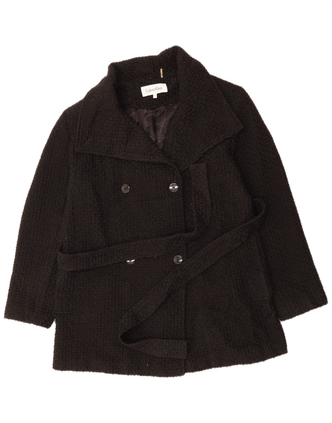 CALVIN KLEIN Abrigo cruzado para mujer UK 40 XL Lana negra