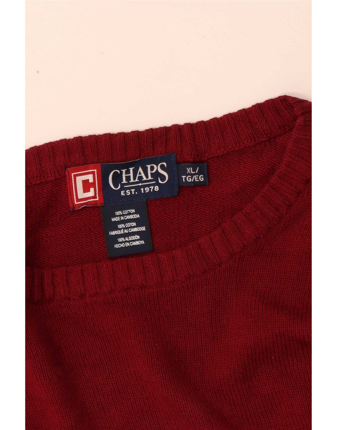 Chaps Jersey de cuello redondo para hombre XL de algodón a rayas rojas