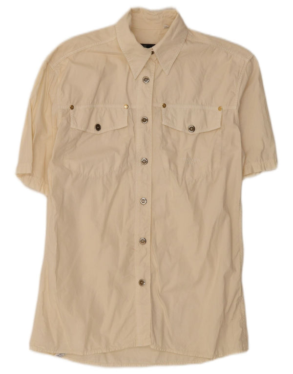 Trussardi Jeans Camisa extragrande de manga corta para mujer UK 40 Small Beige