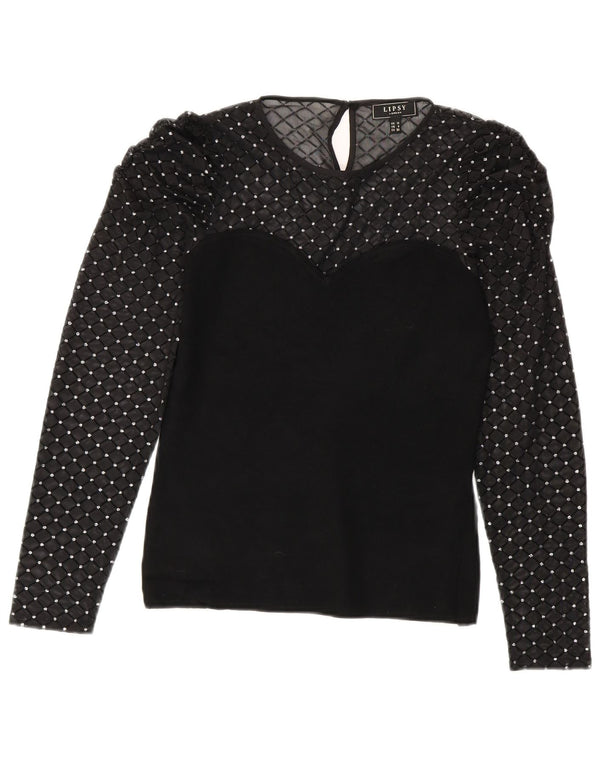 Lipsy Blusa de Manga Larga para Mujer UK 40 Small Viscosa Negra