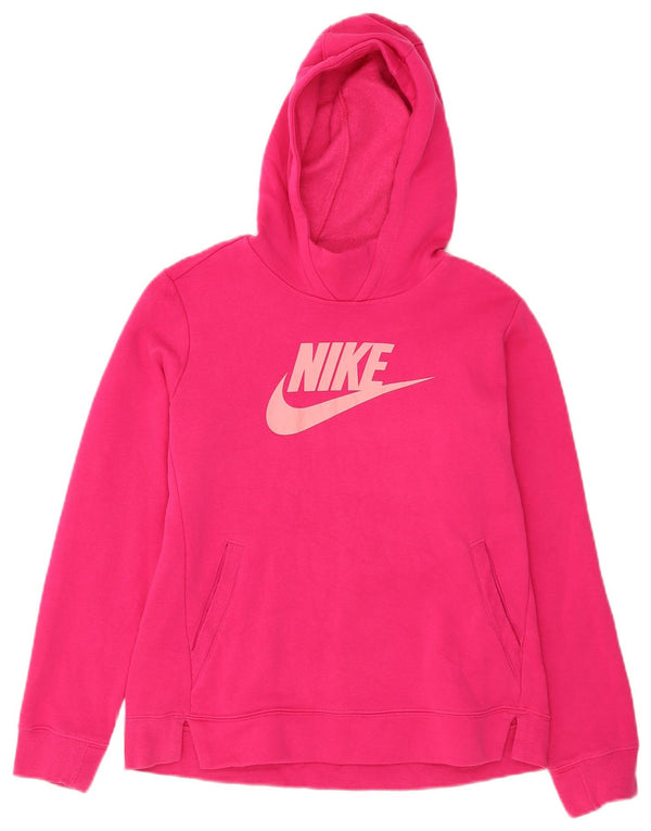 Nike Girls Graphic Hoodie Jumper 13-14 Years XL Pink Cotton