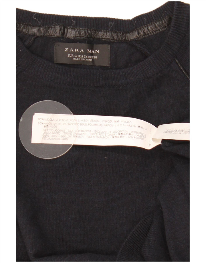 ZARA Hombre Jersey Cuello Redondo Jersey Small Azul Marino Viscosa