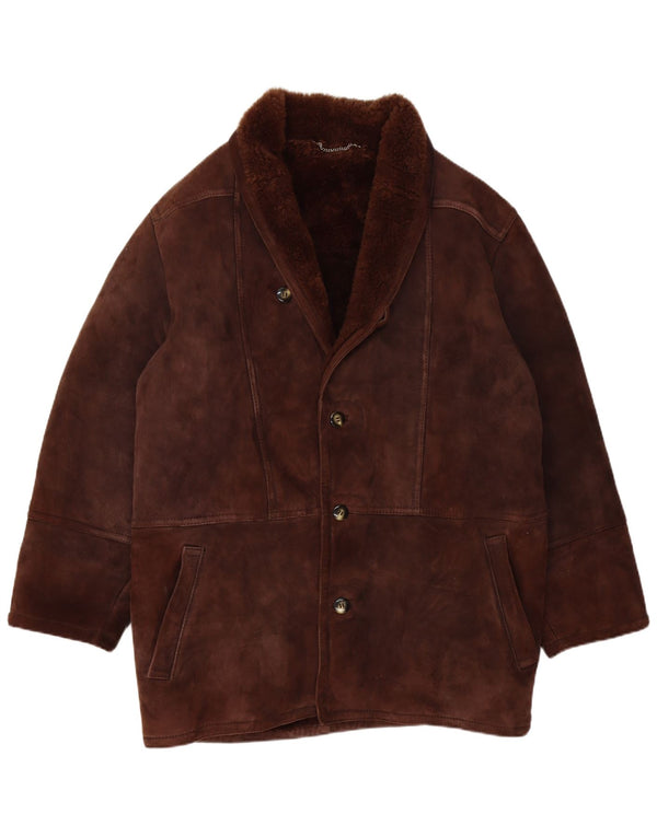 Chaqueta de piel de oveja vintage para hombre IT 52 XL Marrón