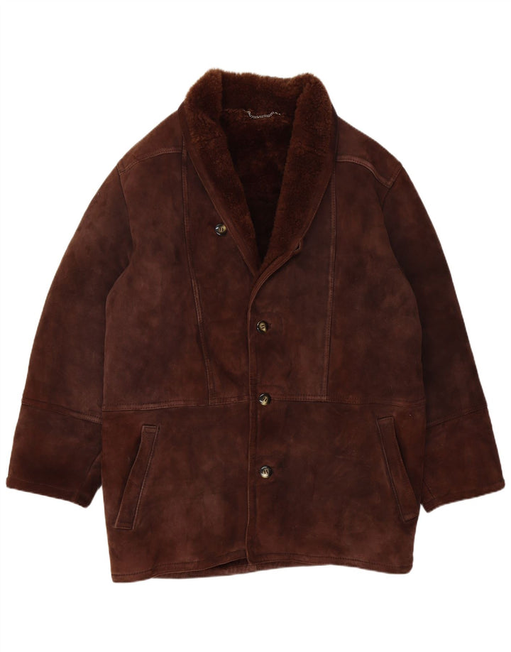 Chaqueta de piel de oveja vintage para hombre IT 52 XL Marrón