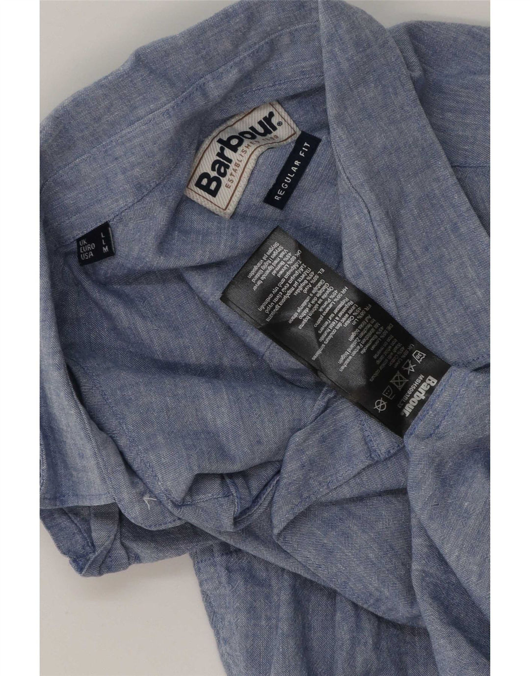 Camisa Barbour Hombre Manga Corta Regular Fit Lino Azul Grande
