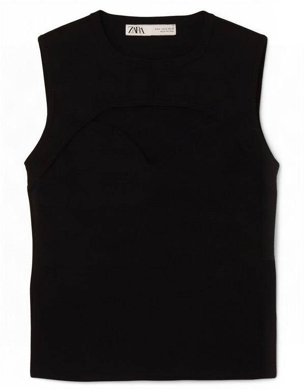 Zara Mujer Crop Vest Top UK 8 Small Poliéster Negro