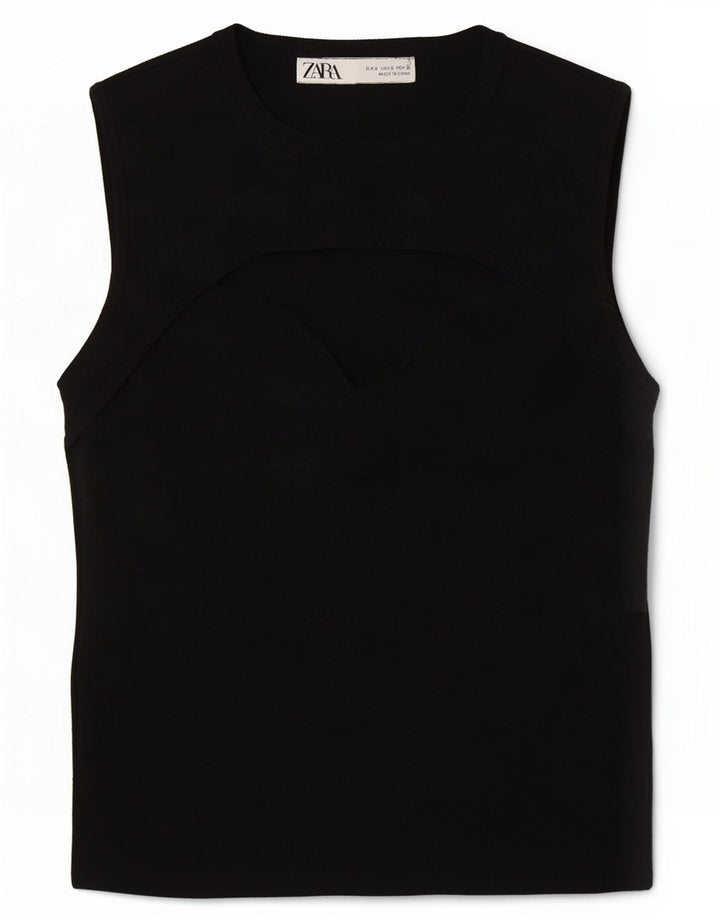 Zara Mujer Crop Vest Top UK 8 Small Poliéster Negro