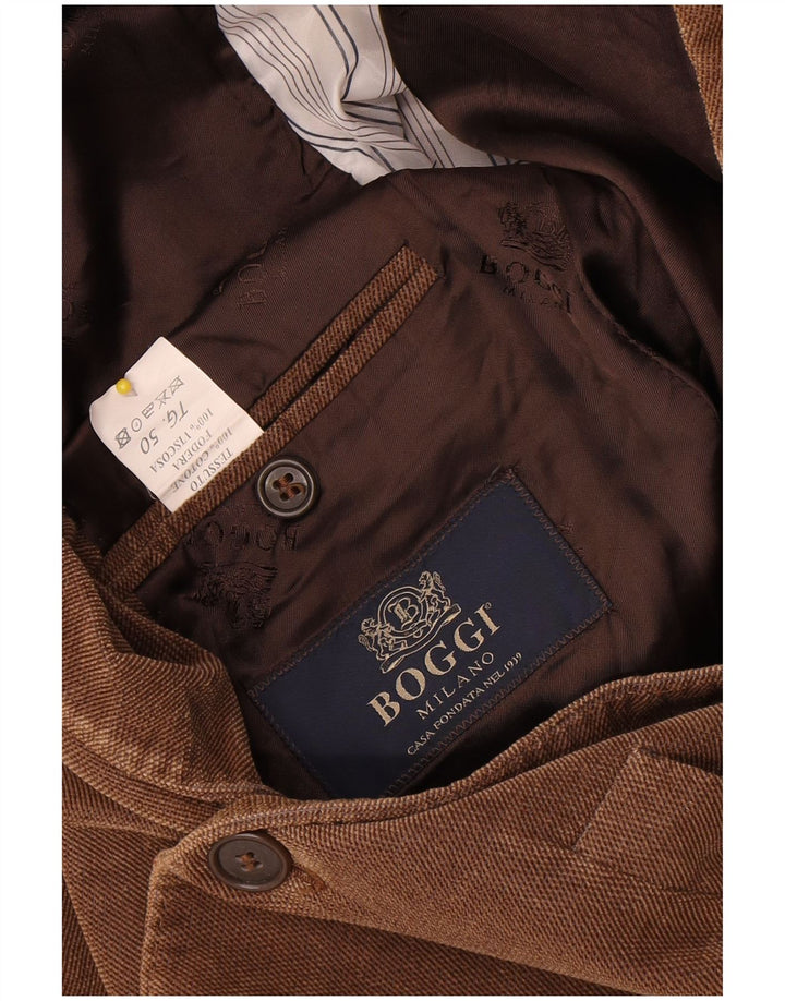 Boggi Chaqueta tipo blazer de 3 botones para hombre IT 50 Large Marrón Algodón