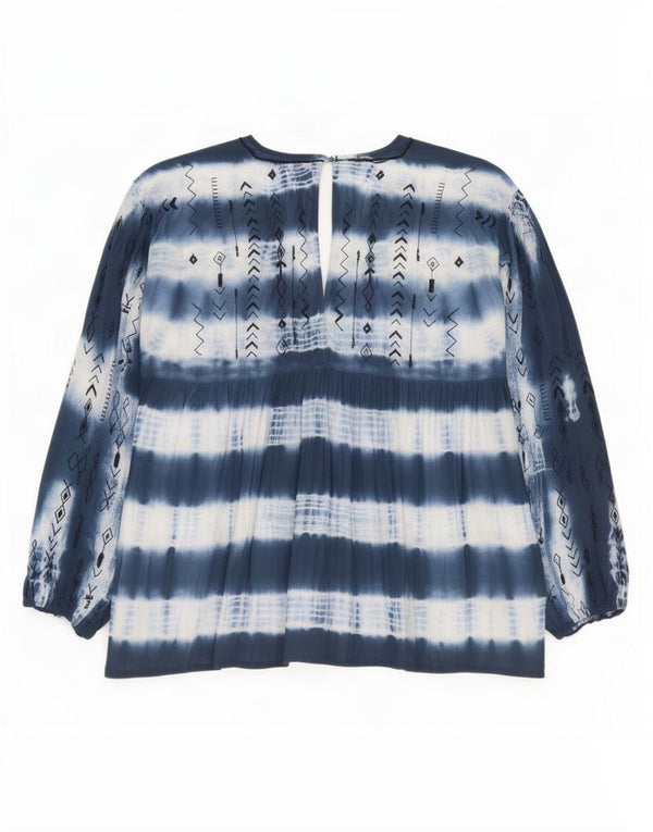 Vintage mujer manga larga blusa Top Tamaño 1 UK18 XL Azul Marino Tie Dye