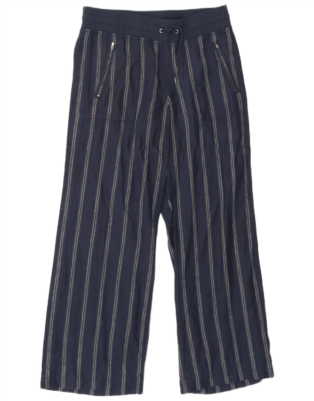 Athleta Pantalones de chándal para mujer US 8 mediano azul marino rayas lino