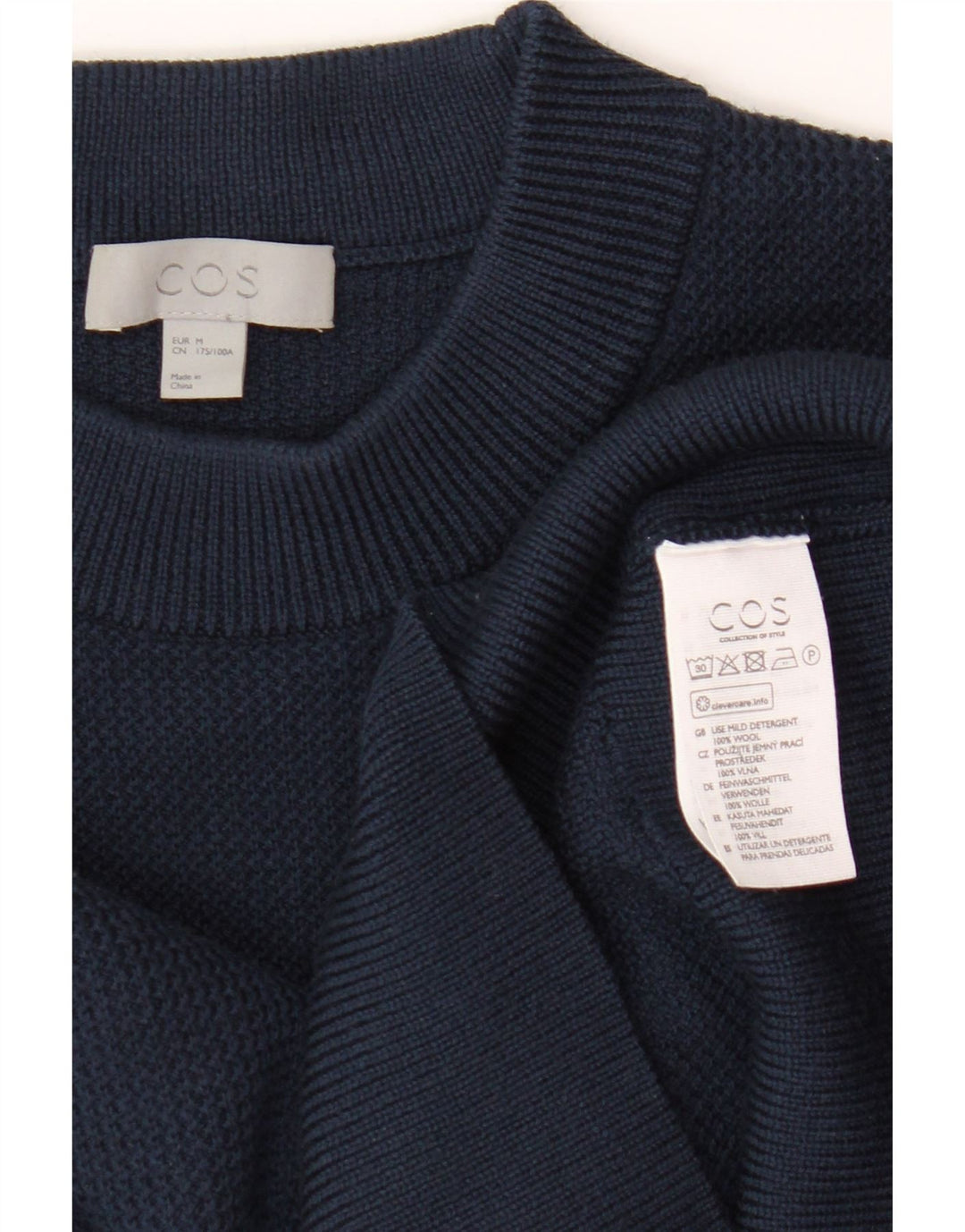 Cos Suéter de cuello redondo para mujer UK 14 Lana azul marino mediana