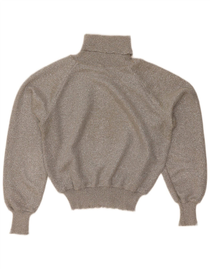 Vintage mujer crop roll cuello jersey suéter Reino Unido 12 gris medio