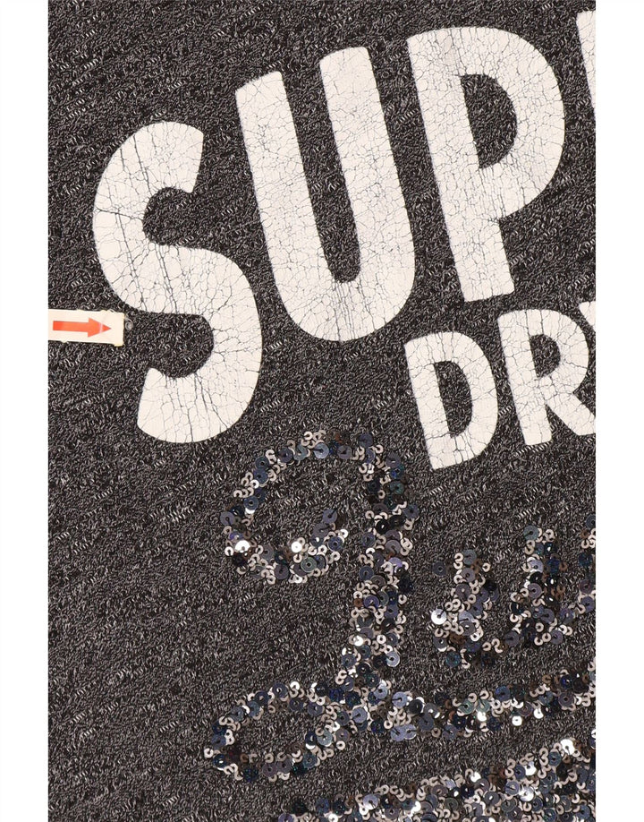 Superdry Mujer Camiseta Gráfica Top UK 46 Large Gris Moteado Algodón