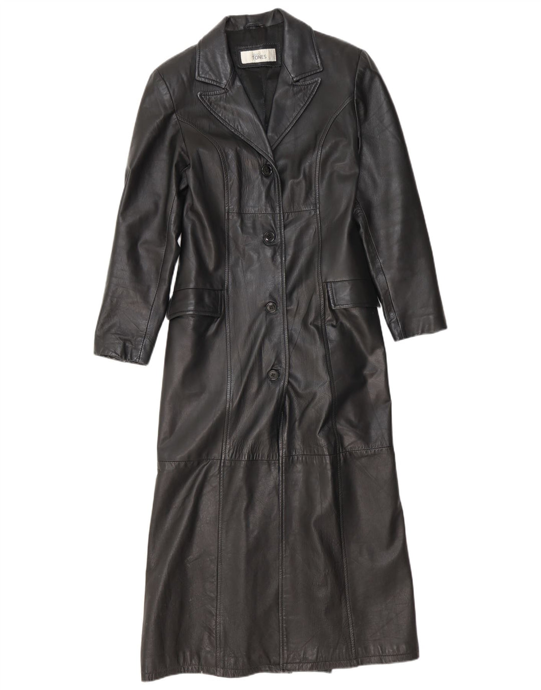 Vintage mujer cuero abrigo Reino Unido 12 medio negro