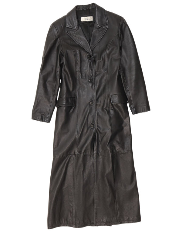 Vintage mujer cuero abrigo Reino Unido 12 medio negro