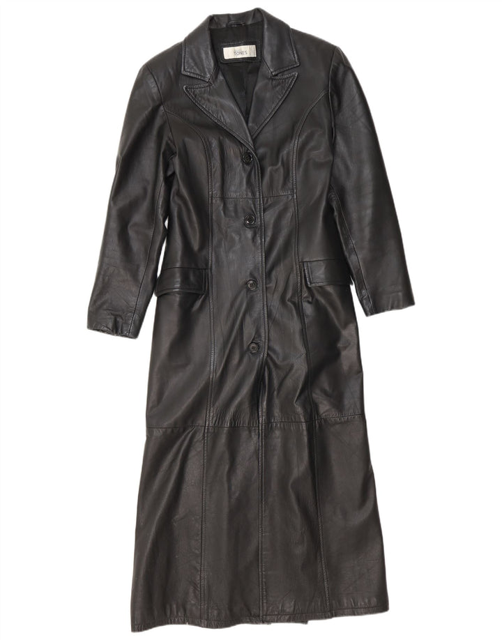 Vintage mujer cuero abrigo Reino Unido 12 medio negro