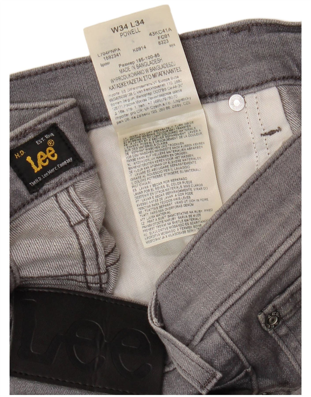 LEE Vaqueros Powell Slim para Hombre W34 L34 Algodón Gris