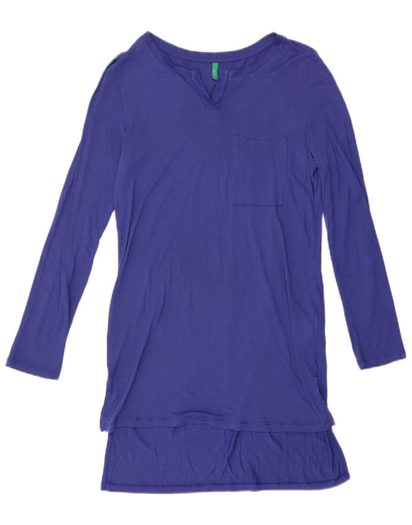 Benetton Vestido Camiseta De Manga Larga Mujer ES 40 Small Viscosa Azul