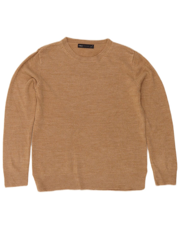 Marks & Spencer Suéter de Cuello Redondo para Mujer UK 10 Small Beige Acrílico