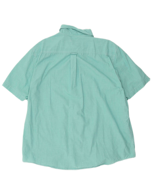 Chaps Camisa de manga corta para hombre de fácil cuidado, 2XL, algodón de pata de gallo turquesa