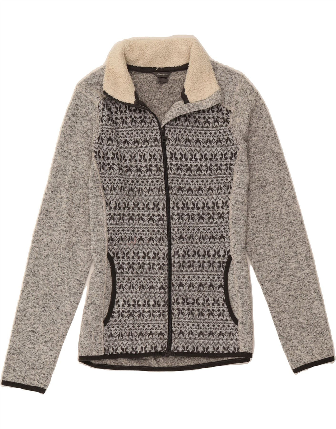 EDDIE BAUER Womens Tracksuit Top Jacket UK 10 Small Grey Fair Isle Vintage Eddie Bauer and Second-Hand Eddie Bauer from Messina Hembry 