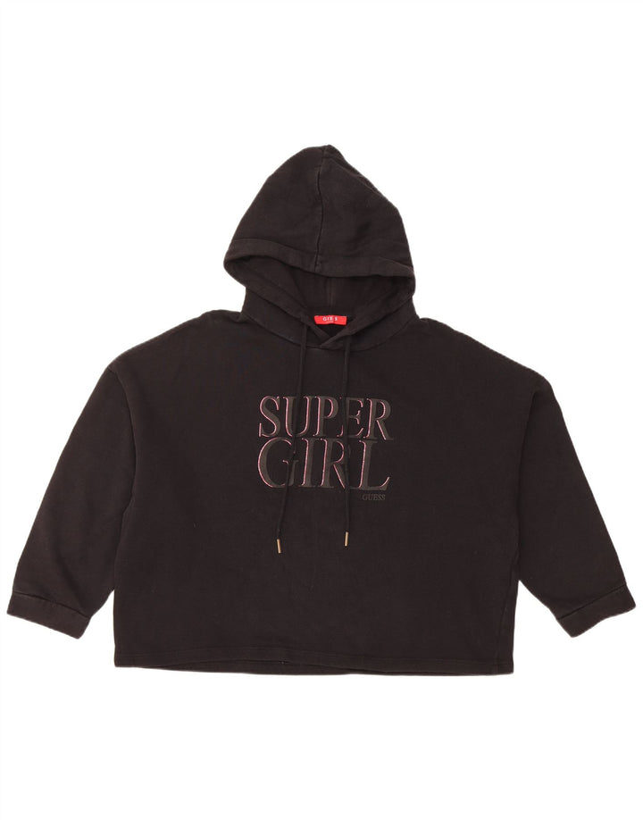 GUESS Jersey con capucha gráfico de manga 3/4 de gran tamaño para mujer UK 8 Small Negro