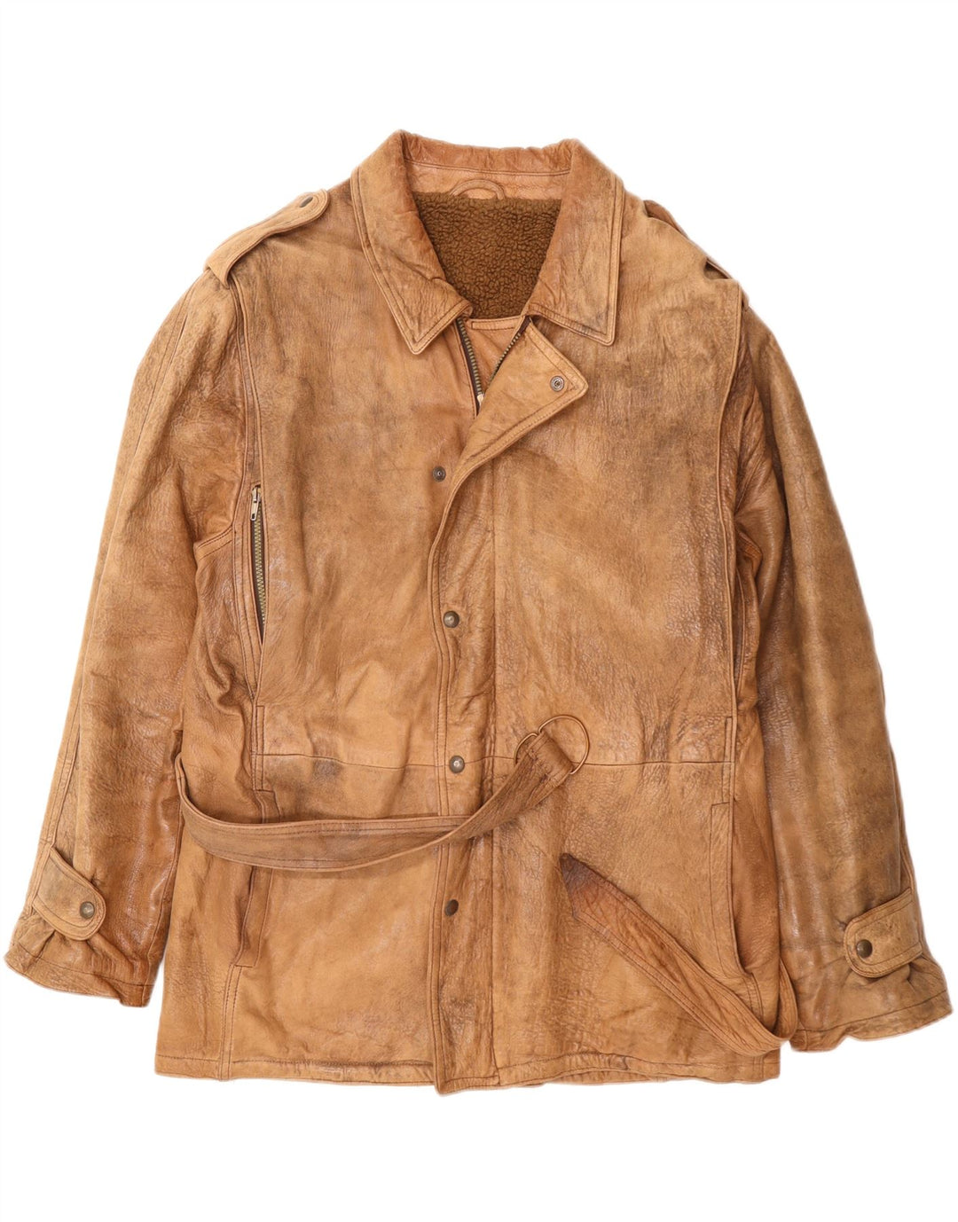 VINTAGE Chaqueta de cuero militar para hombre Reino Unido 42 XL Beige