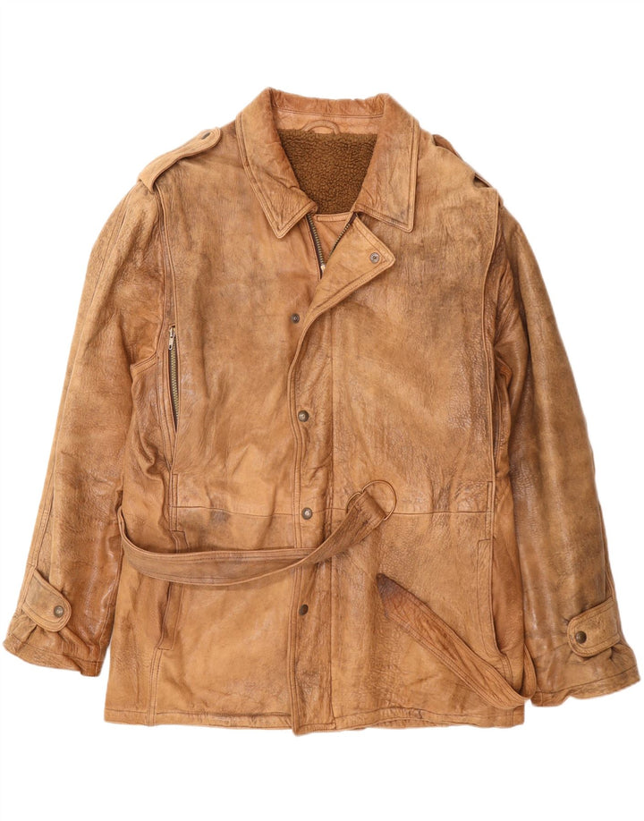 VINTAGE Chaqueta de cuero militar para hombre Reino Unido 42 XL Beige