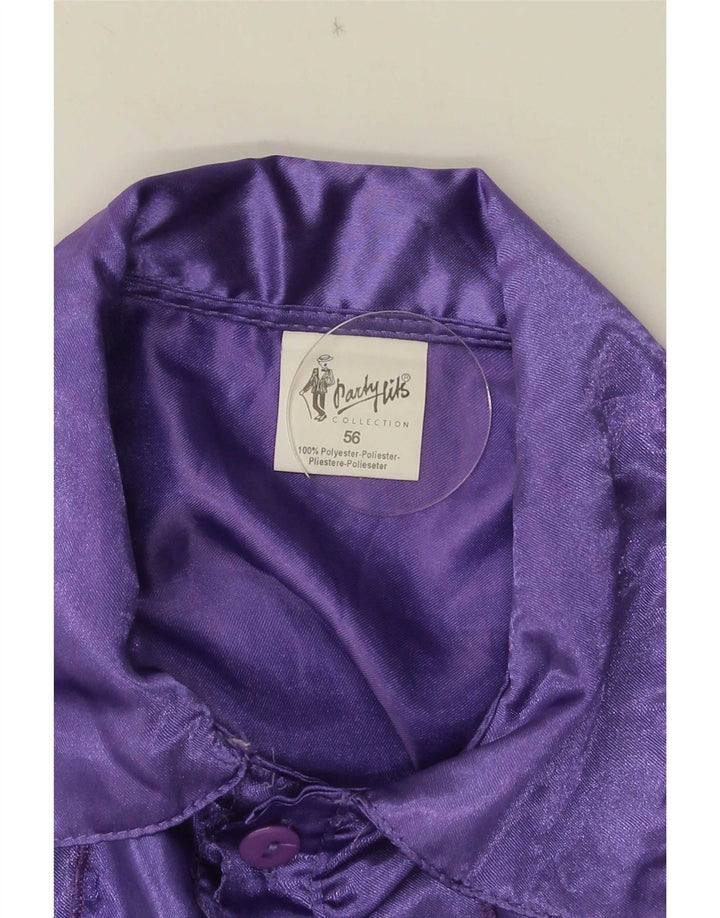 Vintage mujer volante frente camisa blusa IT 56 4XL poliéster púrpura