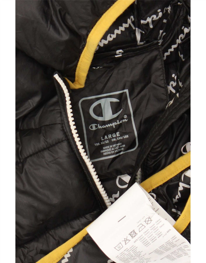 Chaqueta acolchada con capucha Champion para niños de 11 a 12 años, grande, poliéster negro