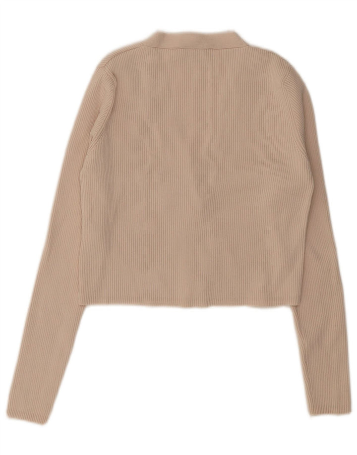 Zara Mujer Crop Cardigan Top UK 42 Viscosa Beige Medio