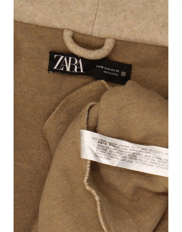 Zara Mujer Abrigo Con Capucha UK 44 Poliéster Beige Medio