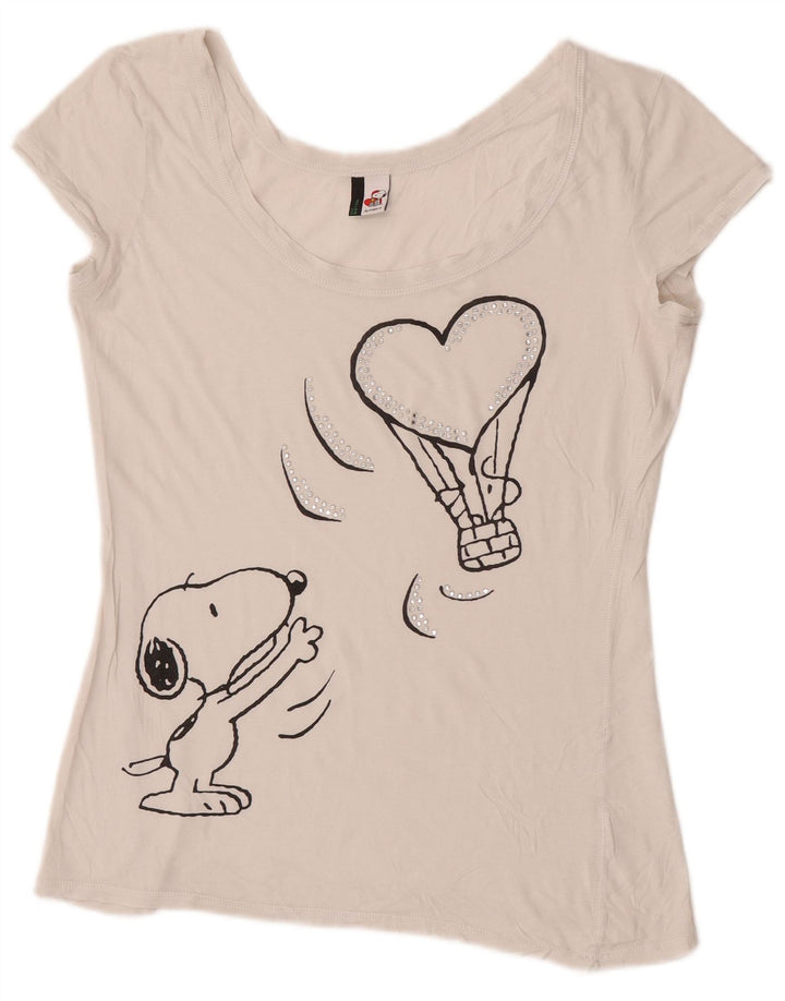 Benetton Camiseta Estampada Peanuts para Mujer UK 40 Medium White
