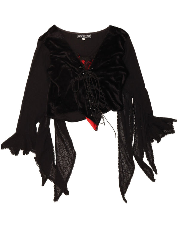 Dark Star Blusa asimétrica de terciopelo para mujer UK 40 XL Rayón negro