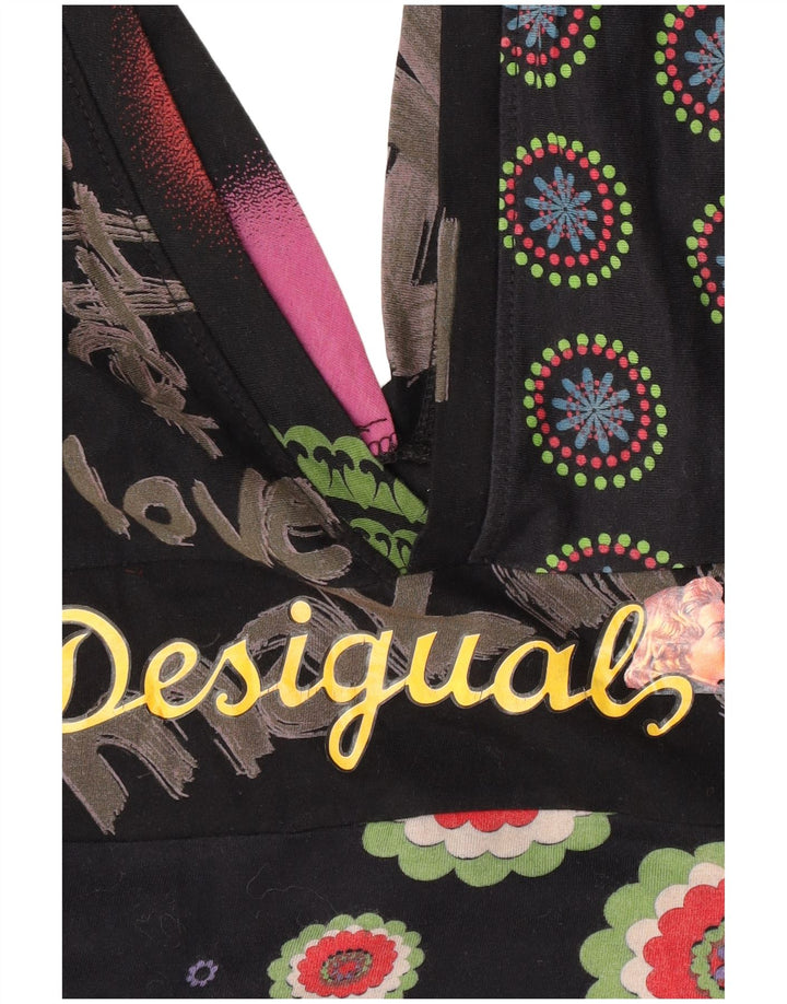 Desigual Blusa gráfica para mujer Top UK 10 Small Black Patchwork Cotton