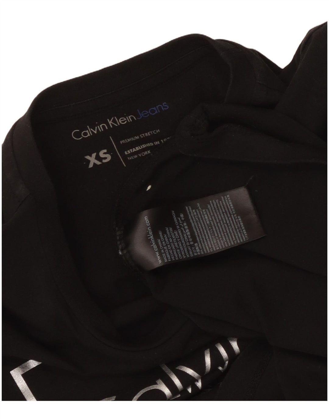 CALVIN KLEIN JEANS Camiseta gráfica para mujer Top UK 6 XS Algodón negro