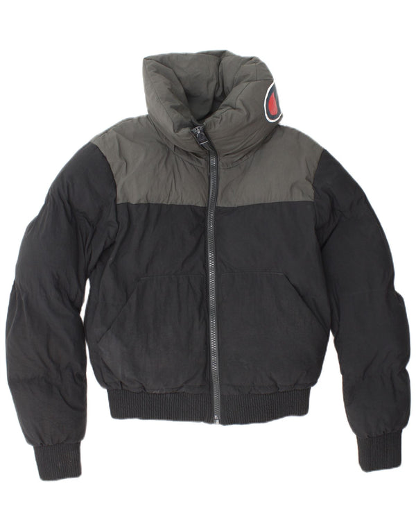 CHAMPION Chaqueta acolchada con gráfico de corte holgado para mujer UK 6 XS Bloque de color negro