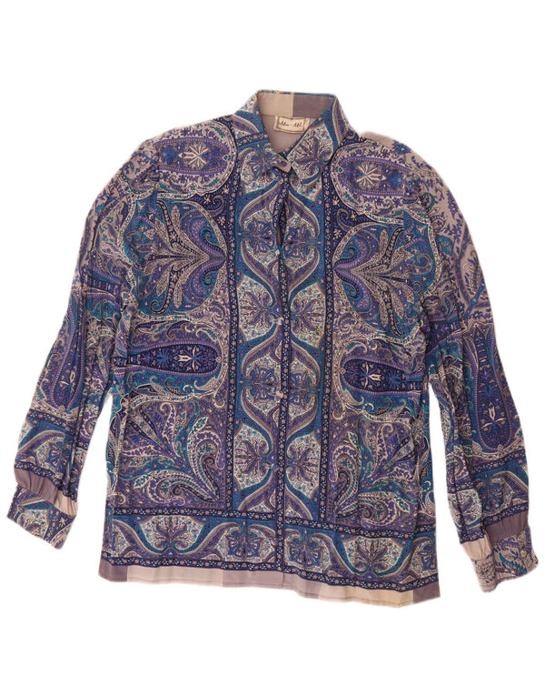 Vintage mujer camisa blusa Reino Unido 16 grande azul Paisley seda
