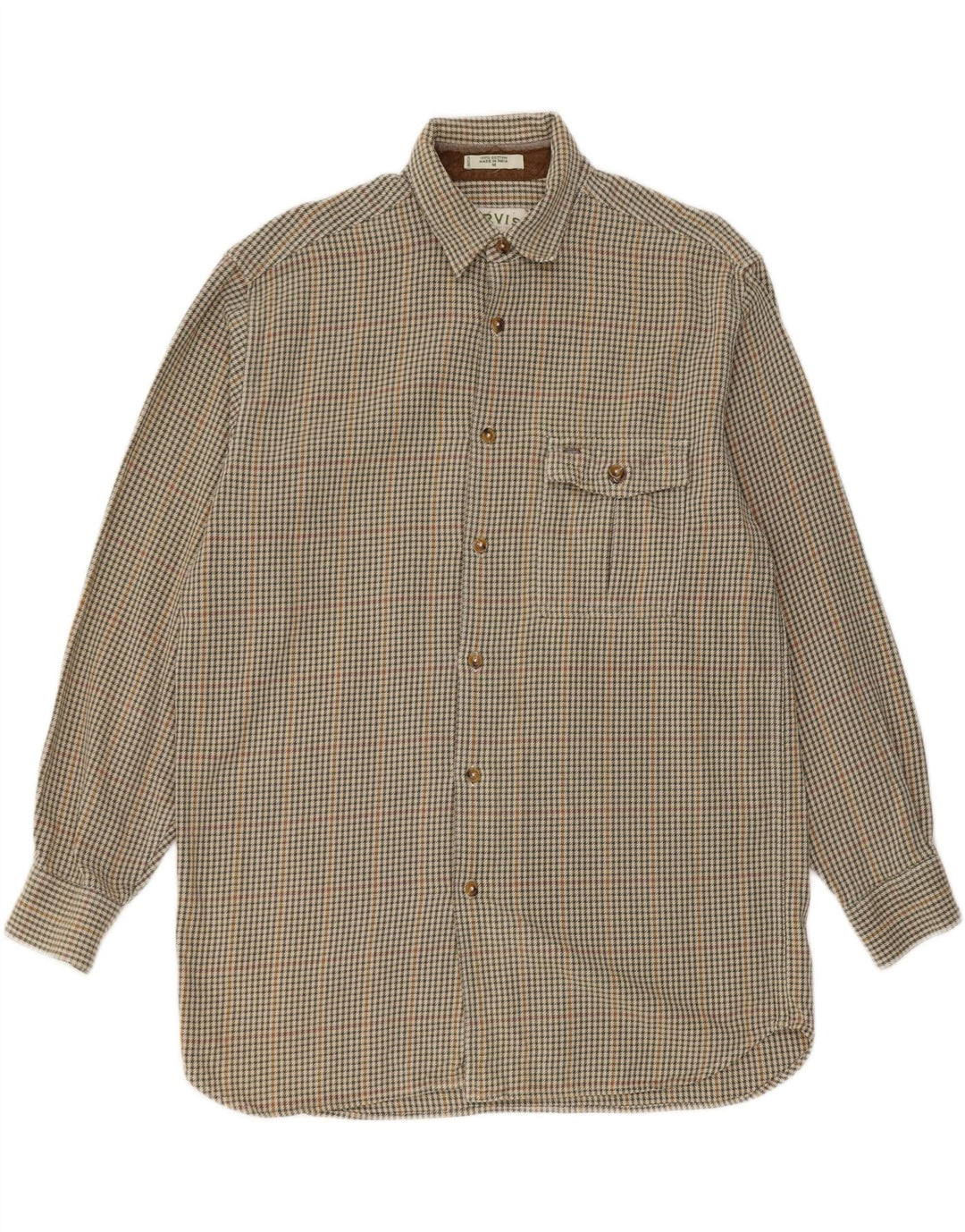 Camisa De Franela Orvis Hombre Algodón Pata De Gallo Verde Medio