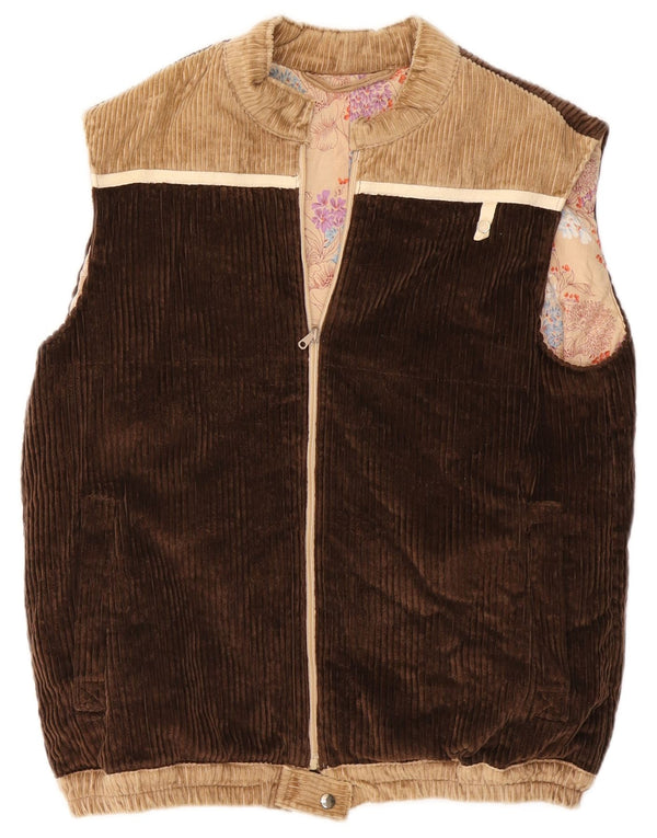 Vintage mujer pana gilet Reino Unido 16 bloque de color marrón grande
