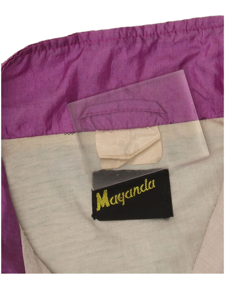 Vintage hombres chándal top chaqueta mediana negro colorblock nylon