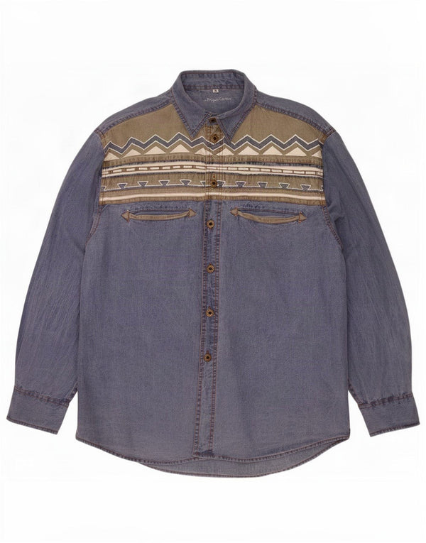 Peppercorn Camisa Vaquera Para Hombre Algodón Geométrico Azul Grande