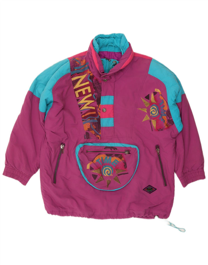 Vintage hombres gráfico pullover chaqueta de esquí Reino Unido 44 2XL púrpura colorblock