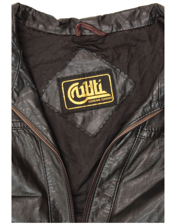 VINTAGE Chaqueta de cuero para mujer Reino Unido 14 Cuero negro medio