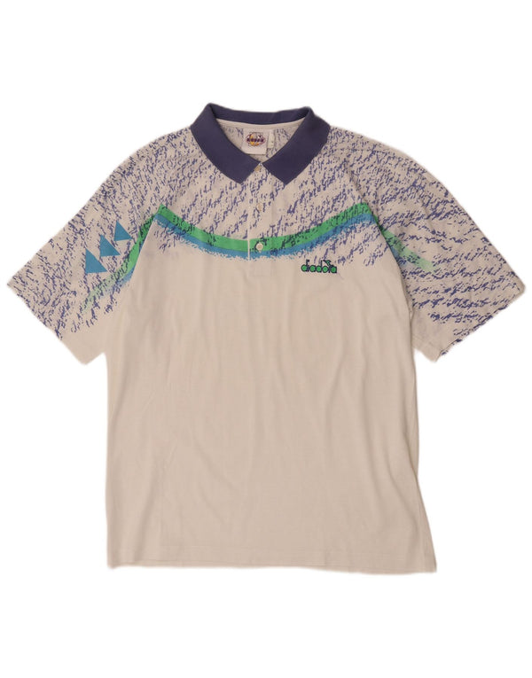 Diadora Polo de manga corta con estampado abstracto para hombre IT 52 Large White