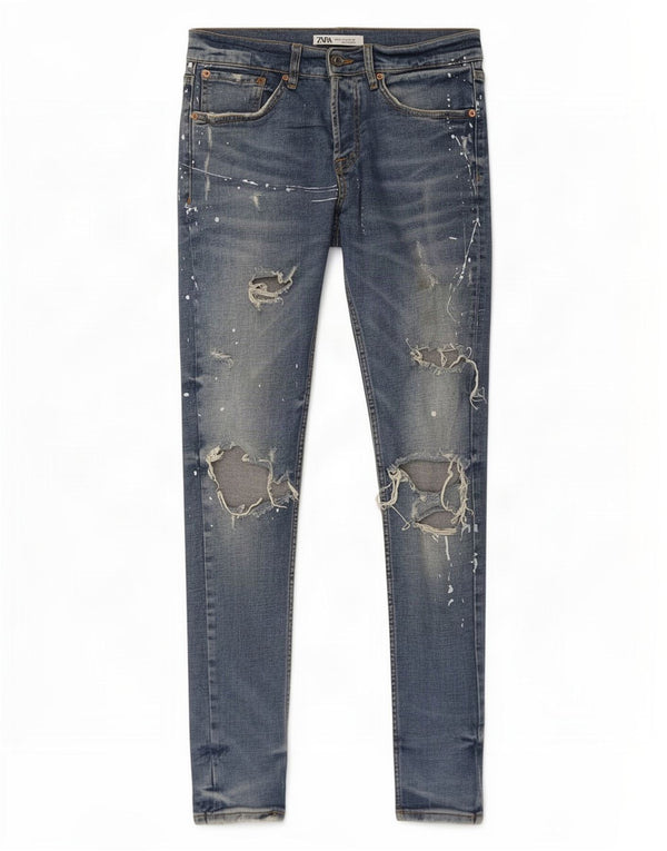 Zara Jeans ajustados desgastados para hombre EU 38 Small W28 L30 Algodón azul