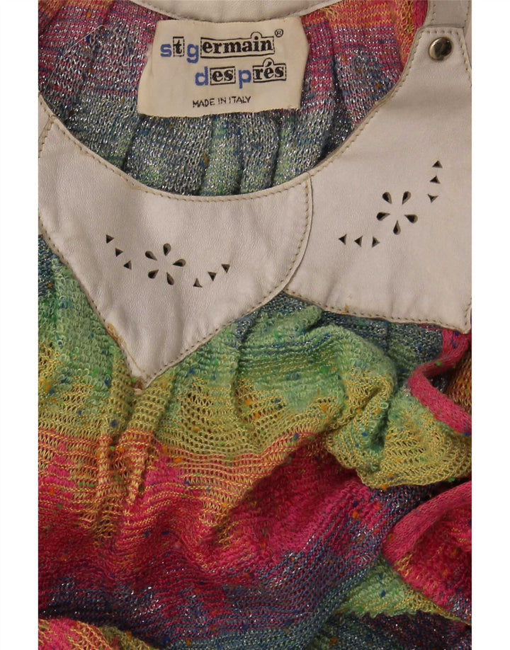 Vintage mujer sin mangas vestido básico Reino Unido 12 medio multicolor rayas