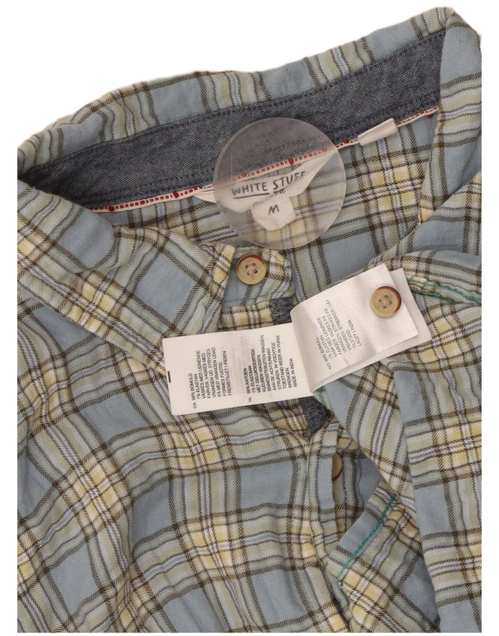 WHITE STUFF Camisa de manga corta para hombre de algodón a cuadros azul medio